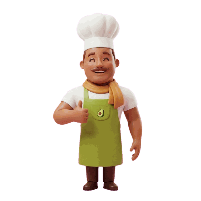 Papa, the Calorie Papa mascot, smiling in a chef's hat and apron